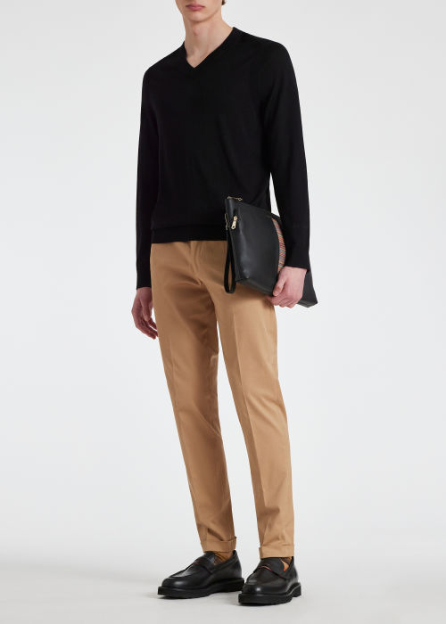 Model View - Men's Black Merino Wool V-Neck Sweater Paul Smith