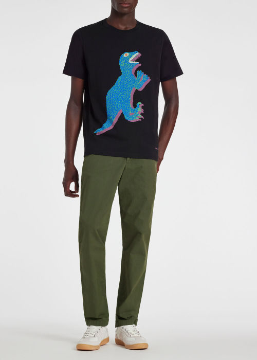 Model View - Black 'Dino' Cotton T-Shirt by Paul Smith