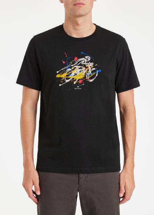 Model view - Men's Black 'Cyclist Sketch' Cotton T-Shirt Paul Smith