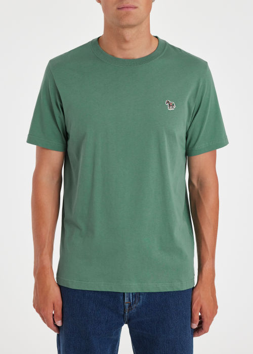 Model View - Men's Washed Green Cotton Zebra Logo T-Shirt Paul Smith