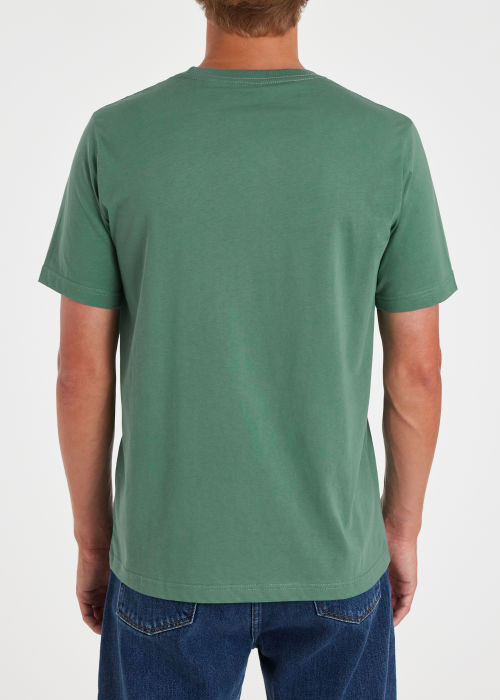 Model View - Men's Washed Green Cotton Zebra Logo T-Shirt Paul Smith