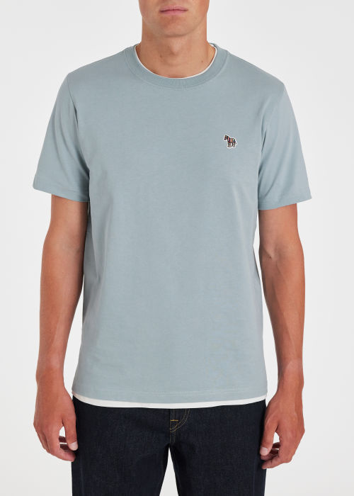 Model View - Men's Light Blue Cotton Zebra Logo T-Shirt Paul Smith