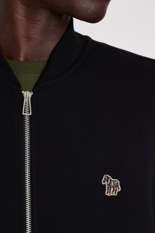 Model View - Black Cotton Zebra Logo Zip Sweatshirt by Paul Smith