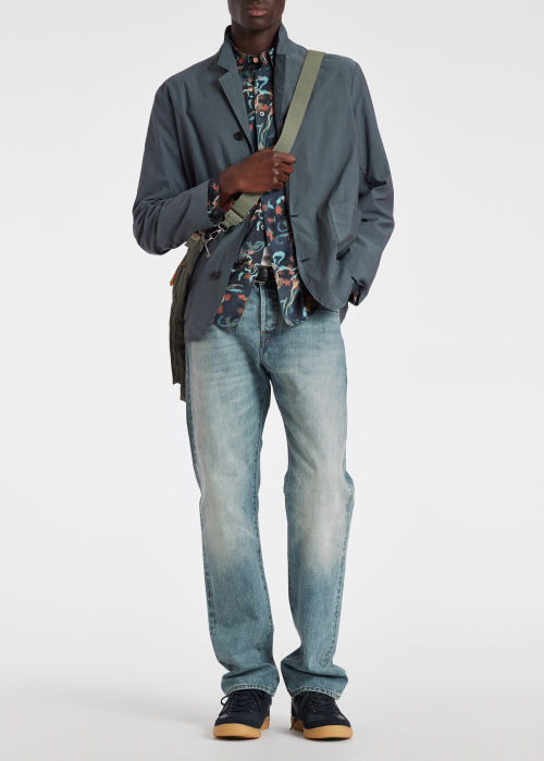 Model Wear - Men's Tailored-Fit Navy Cotton 'Wetlands' Shirt Paul Smith