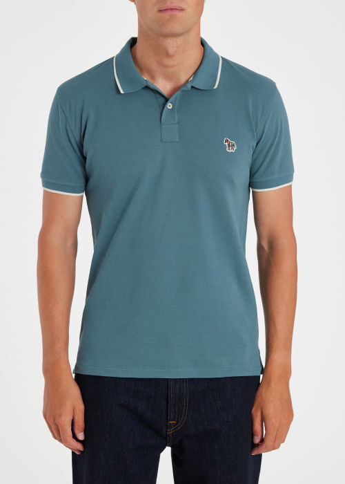 Model View - Slim-Fit Light Blue Zebra Logo Polo Shirt With White Tipping Paul Smith