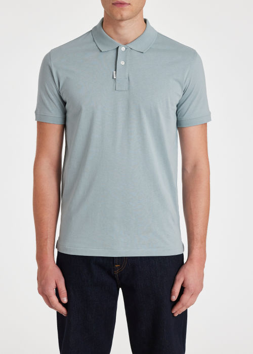 Model View - Men's Light Blue Cotton Polo Shirt Paul Smith