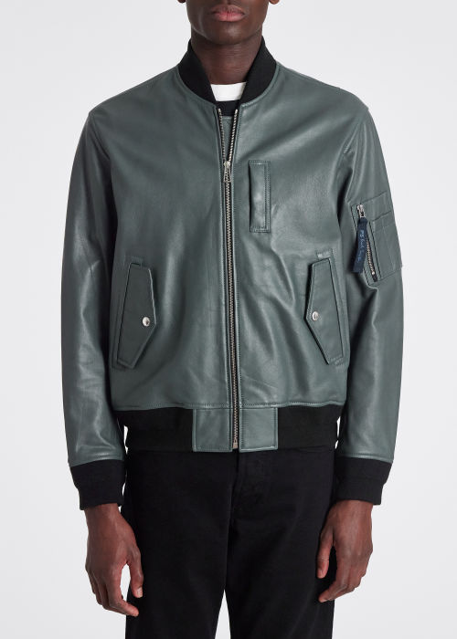 Men's Green Leather Bomber Jacket