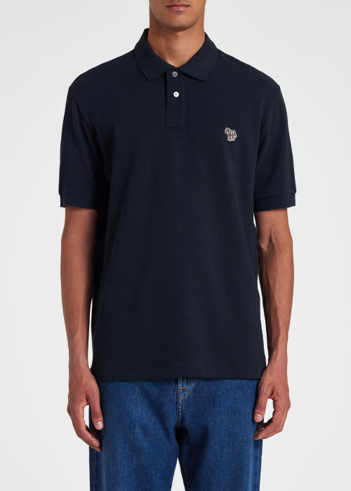 Men's Dark Navy Cotton-Piqué Zebra Logo Polo Shirt