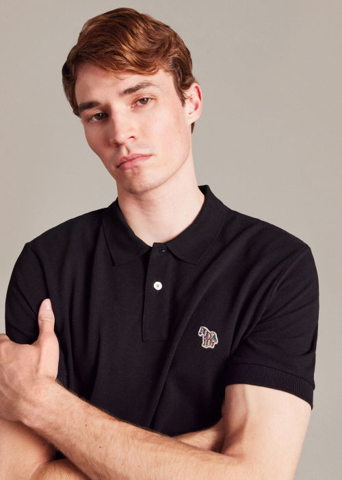 Model View - Black Cotton-Piqué Zebra Logo Polo Shirt by Paul Smith