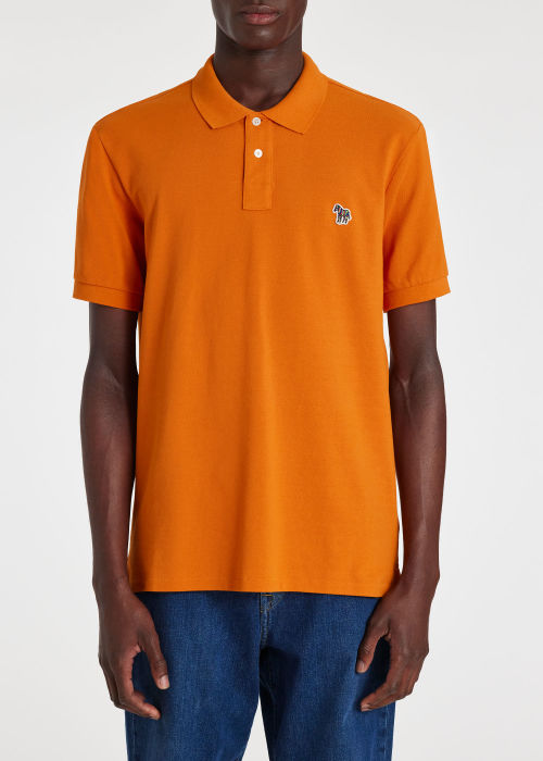 Model View - Men's Orange Organic Cotton Zebra Polo Shirt Paul Smith