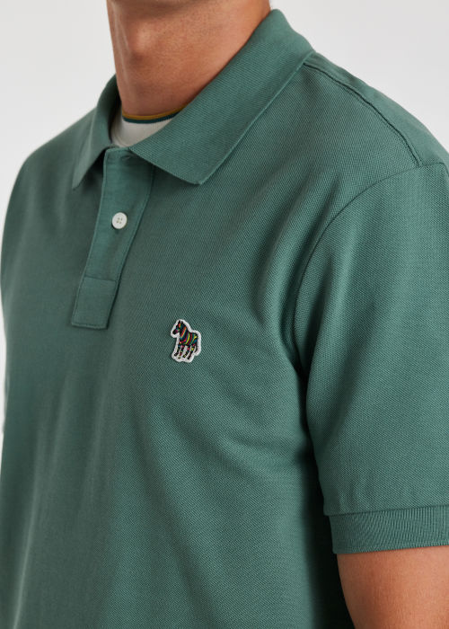 Model View - Men's Teal Organic Cotton Polo Shirt Paul Smith