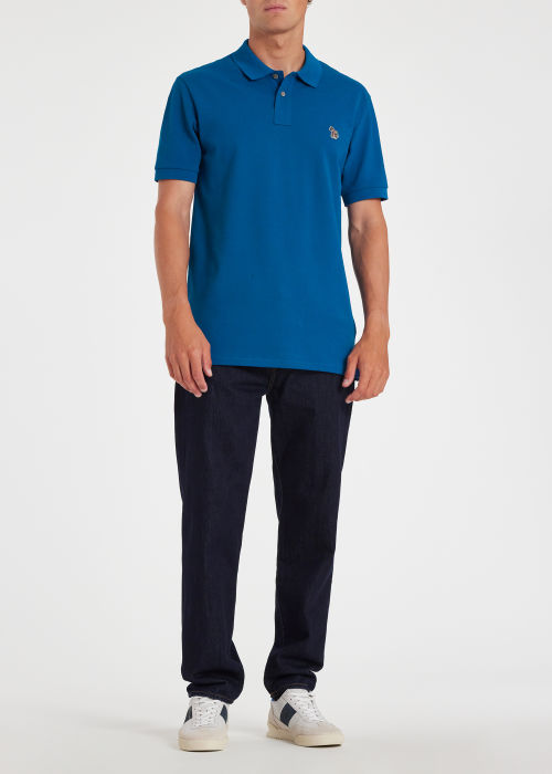 Model View - Men's Cobalt Blue Cotton-Piqué Zebra Logo Polo Shirt Paul Smith