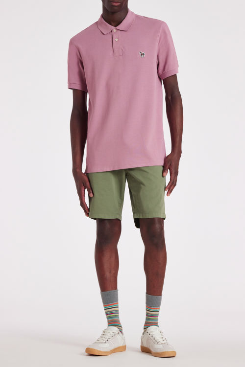 Model Wear - Men's Dusty Pink Organic Cotton Zebra Logo Polo Shirt Paul Smith