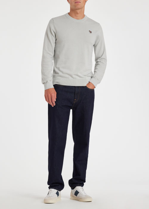 Model View - Men's Pale Grey Cotton Zebra Logo Sweater Paul Smith