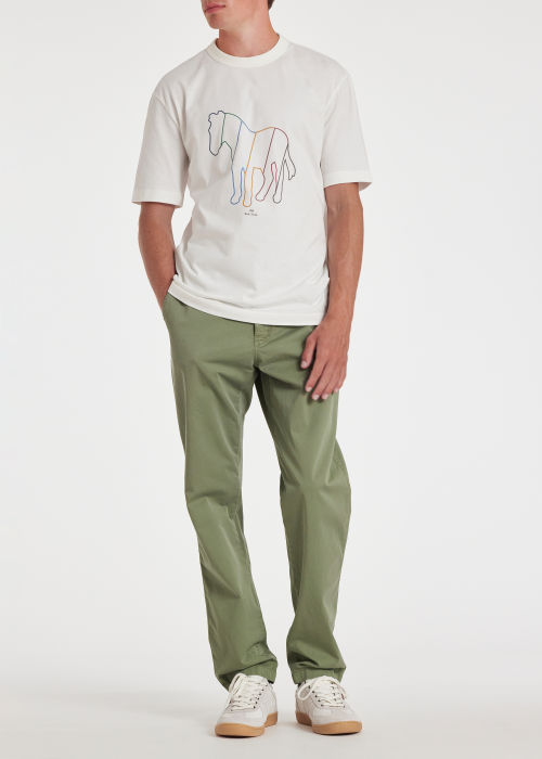 Model View - Men's Cream Hollow 'Broad Stripe Zebra' Print T-Shirt Paul Smith