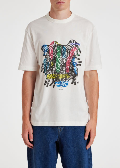 Model view - Men's White 'Zebra Kaleidoscope' Print T-Shirt Paul Smith