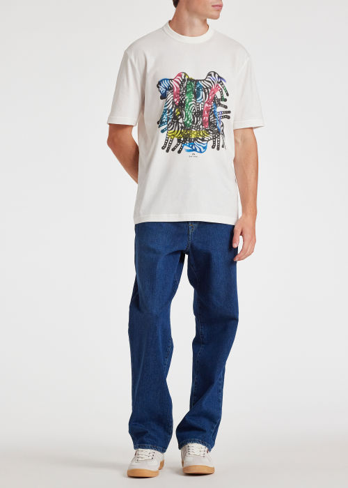 Model view - Men's White 'Zebra Kaleidoscope' Print T-Shirt Paul Smith