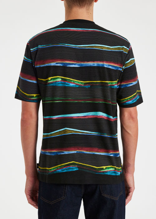 Model view - Men's Black 'Plains' Stripe Print T-Shirt
