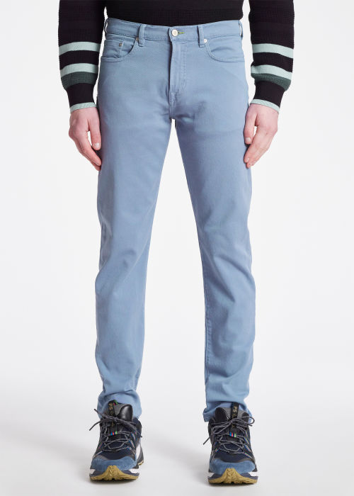 Model View - Men's Tapered-Fit Cotton-Stretch Light Blue Jeans Paul Smith