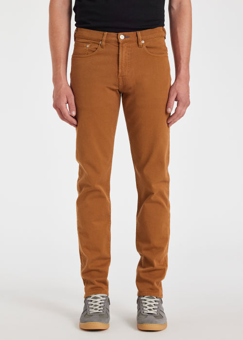 Men's Tapered-Fit Brown Garment-Dyed Jeans