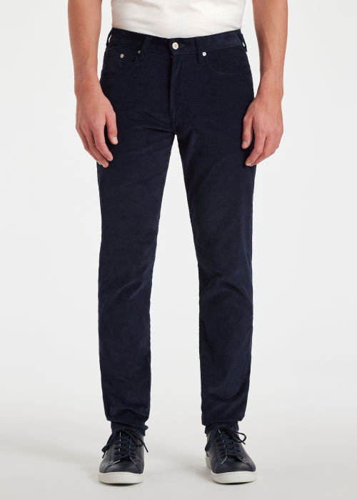 Model view - Men's Tapered-Fit Dark Navy Corduroy Trousers Paul Smith