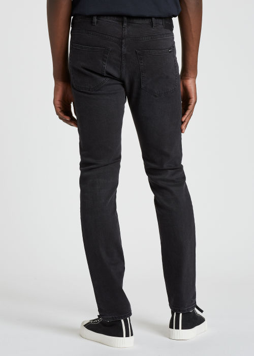 Model Back View - Tapered-Fit Mid-Wash Black Stretch Jeans Paul Smith