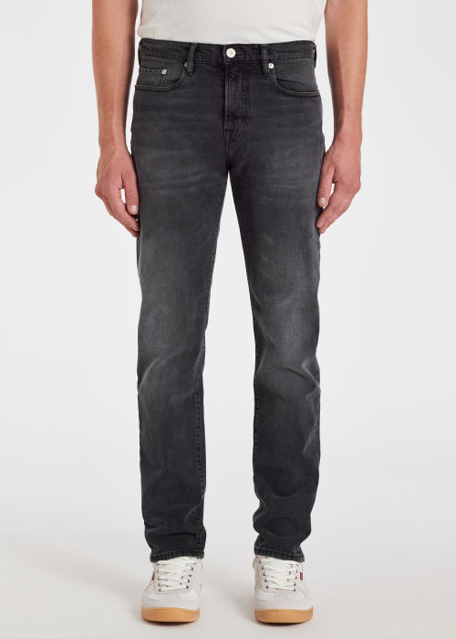 Men's Tapered-Fit Antique-Wash Black Stretch Jeans