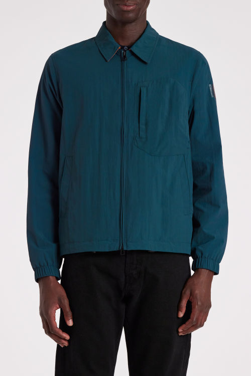 Model view - Men's Petrol Blue Recycled Nylon Zip Jacket Paul Smith