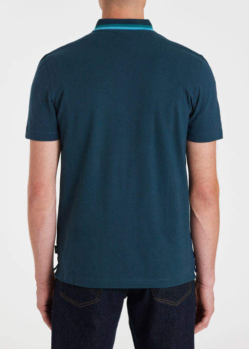 Model View - Men's Navy Zip Neck Stretch-Cotton Polo Shirt Paul Smith