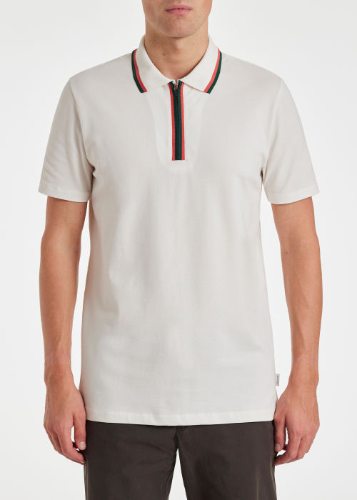 Model view - Men's Ecru Zip Neck Stretch-Cotton Polo Shirt Paul Smith