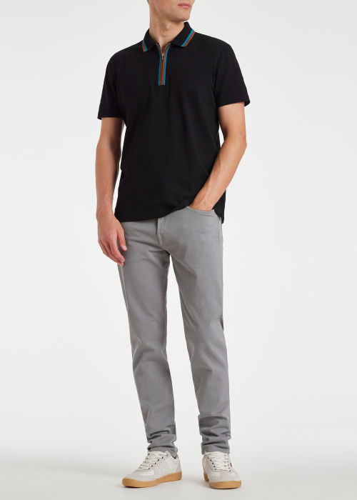 Model view - Men's Black Zip Neck Stretch-Cotton Polo Shirt Paul Smith