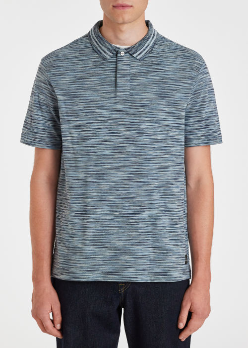 Model View - Men's Light Blue Space-Dyed Cotton Polo Shirt Paul Smith