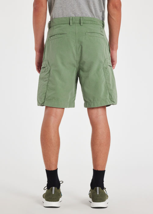 Model View - Men's Green Cotton-Blend Ripstop Cargo Shorts Paul Smith