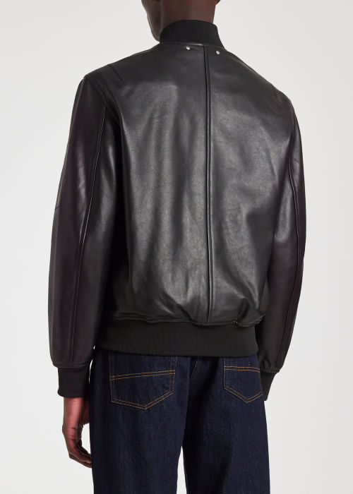 Men's Black Leather Panelled Bomber Jacket