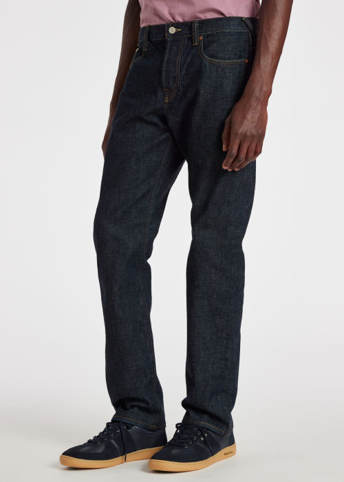 Model view - Standard-Fit Indigo Rinse 'Crosshatch Stretch' Selvedge Jean