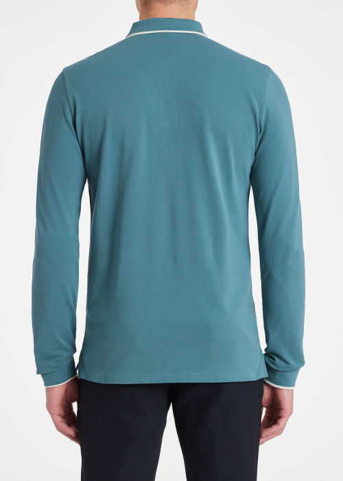 Model view - Men's Slim-Fit Teal Blue Zebra Logo Long-Sleeve Polo Shirt Paul Smith
