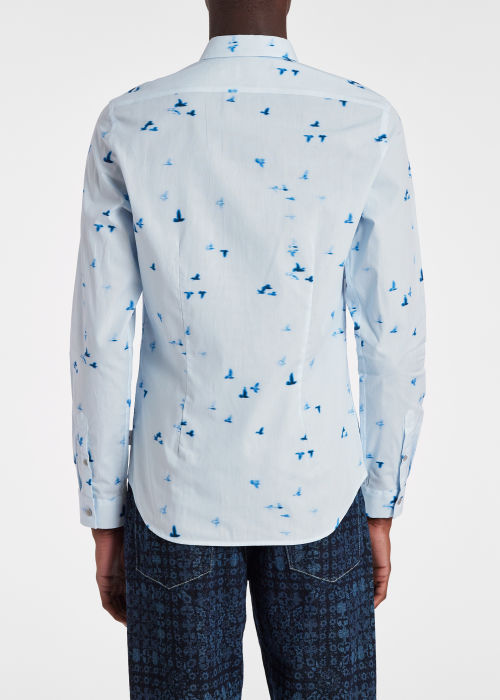 Model Wear - Men's Slim-Fit Light Blue Cotton 'Flock' Shirt Paul Smith