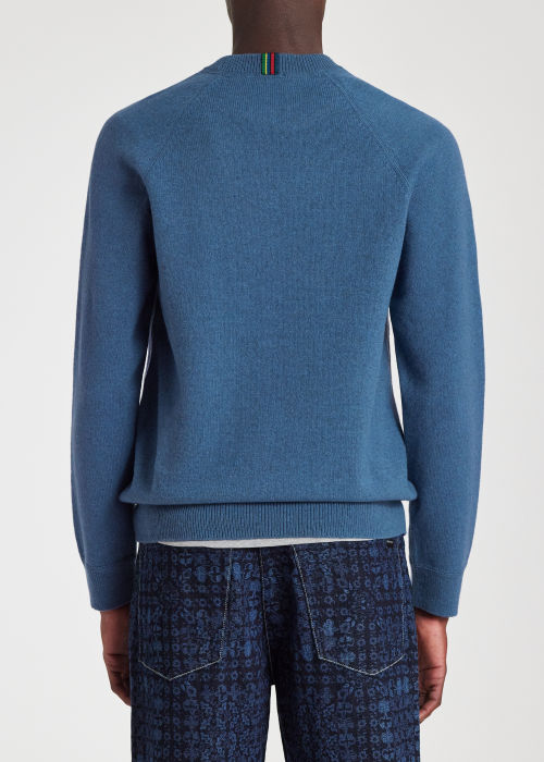 Model view - Men's Blue Merino Wool Raglan Sweater Paul Smith