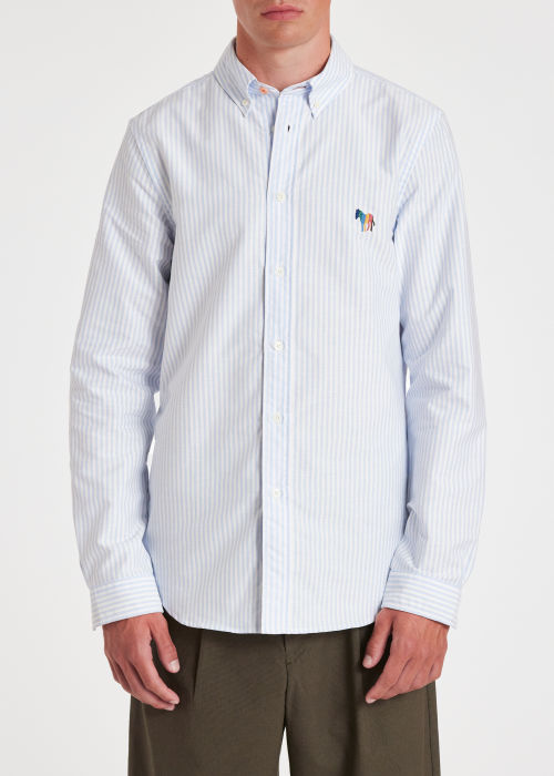 Model View - Tailored-Fit Blue Stripe 'Broad Stripe Zebra' Oxford Shirt