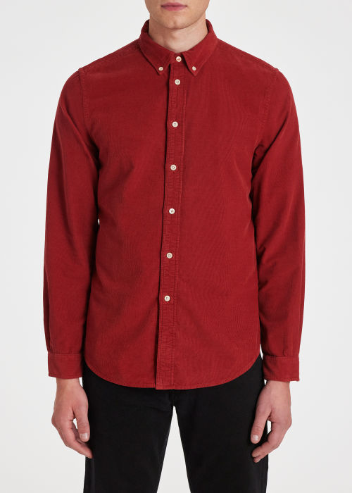 Men's Tailored-Fit Red Corduroy Button-Down Shirt