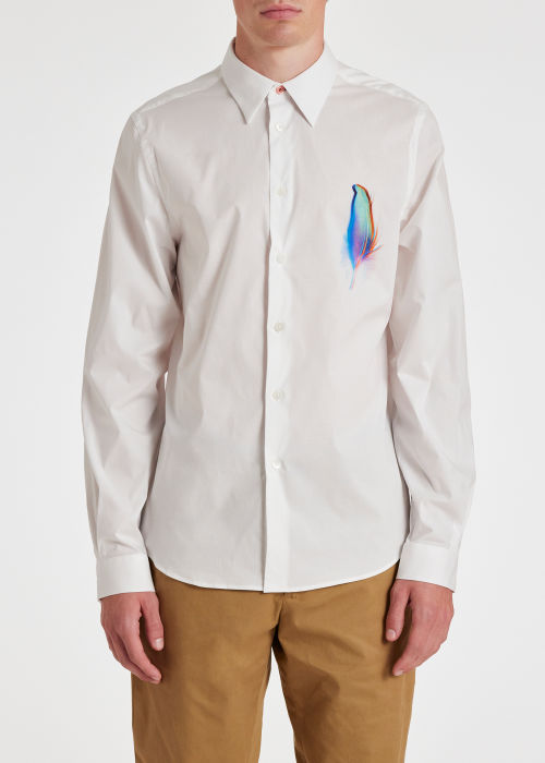 Model view - Men's Tailored-Fit White 'Feather' Print Cotton Shirt Paul Smith