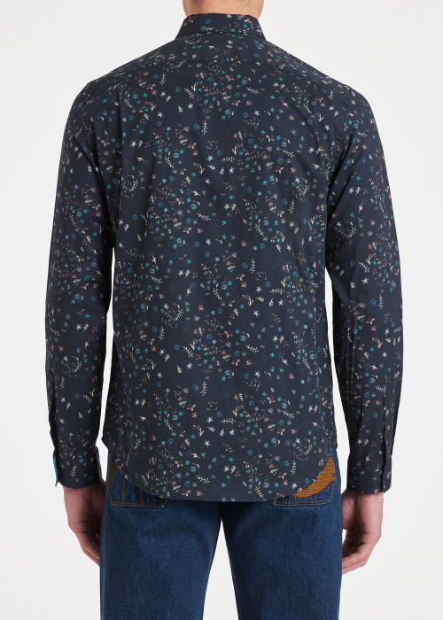 Men's Tailored-Fit Navy Micro Floral Print Shirt