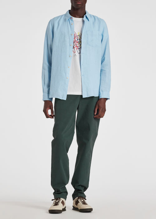 Model view - Men's Sky Tailored-Fit Linen Long-Sleeve Shirt Paul Smith