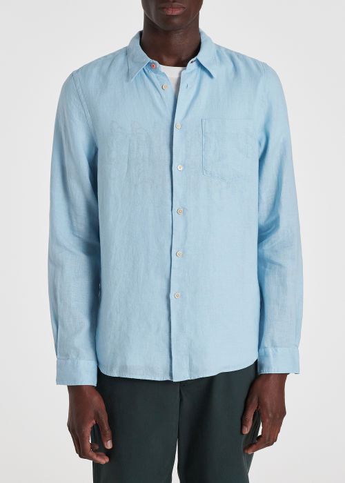 Model view - Men's Sky Tailored-Fit Linen Long-Sleeve Shirt Paul Smith