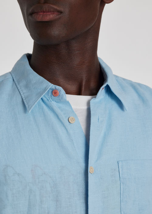 Model view - Men's Sky Tailored-Fit Linen Long-Sleeve Shirt Paul Smith