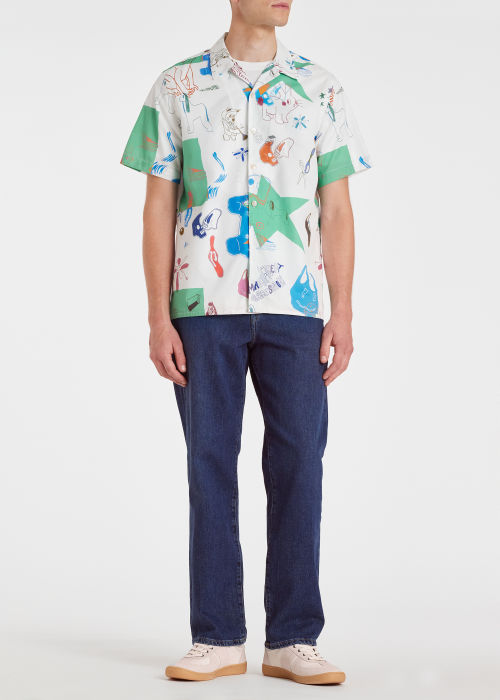 Model View - Men's White 'Magnificent Obsessions' Print Cotton Shirt Paul Smith
