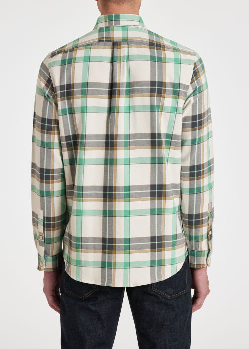 Model view - Men's Ecru and Green Check Cotton-Linen Shirt Paul Smith