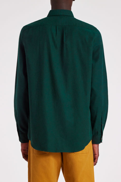 Model view - Men's Dark Green Melange Cotton Flannel Shirt Paul Smith