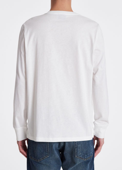 Men's White Cotton Zebra Logo Long-Sleeve T-Shirt