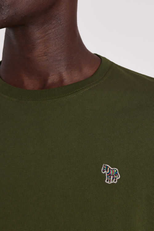 Model View - Men's Khaki Organic Cotton Zebra Logo Long-Sleeve T-Shirt Paul Smith
